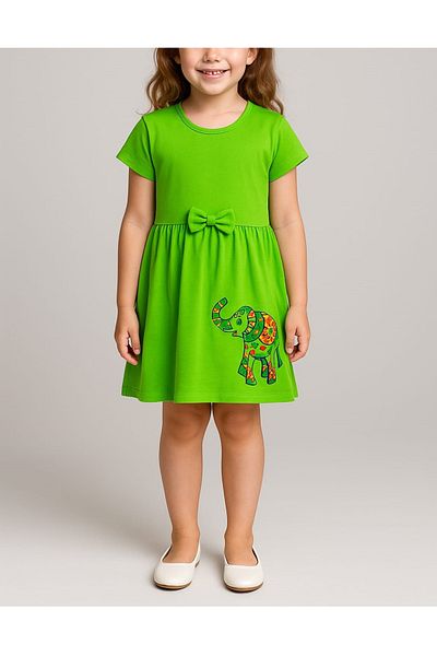 QUESHMA Cotton Printed Combed Cotton Girl's Dress