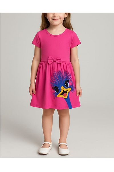 QUESHMA Cotton Printed Combed Cotton Girl's Dress