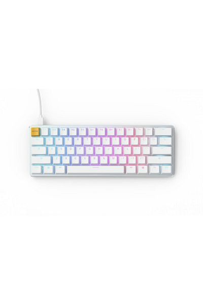 Glorious Tastatură mecanică compactă RGB White Ice GMMK, configurație Gateron maro SUA