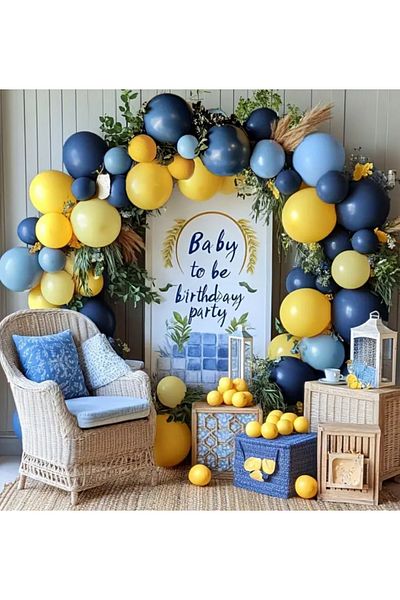 Çemrek Süs Parti Midnight Blue Blue Yellow Balloon Chain Set of 100