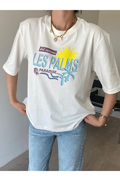 Bade Butik Μπλουζάκι Ecru Les Palms με τύπωμα