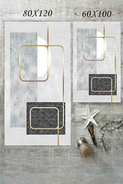 G&C HOME BÜYÜK BOY XL Dijital Baskılı Su Emici Gri Tonlu Eskitme Desenli İkil...