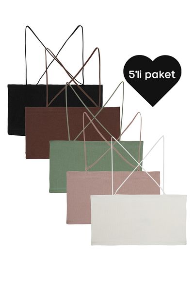 grab me Thin Strap Bralet - Pack of 5 - Black, Brown, Green, Pink, White