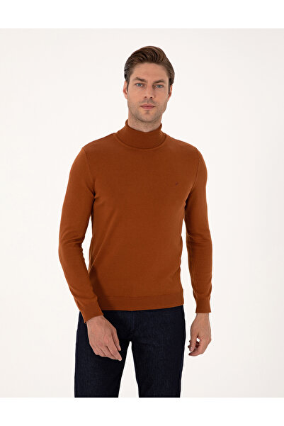 Pierre Cardin Kahverengi Slim Fit Balıkçı Yaka Basic Triko Kazak 50314202-VR040