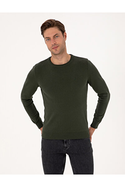 Pierre Cardin Dark Khaki Slim Fit Crew Neck Basic Sweater 50315509-Vr111