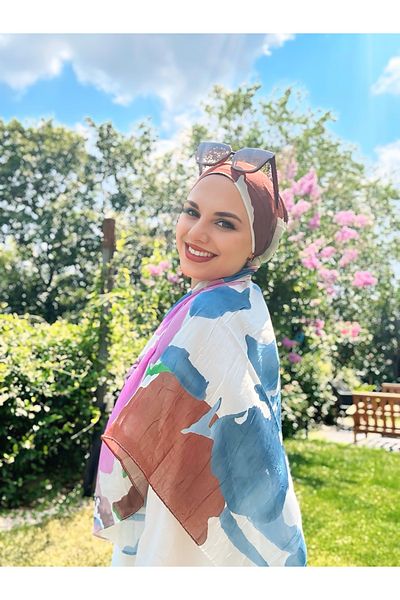 Modakaşmir Palette Pattern Bamboo Scarf - White - Brown