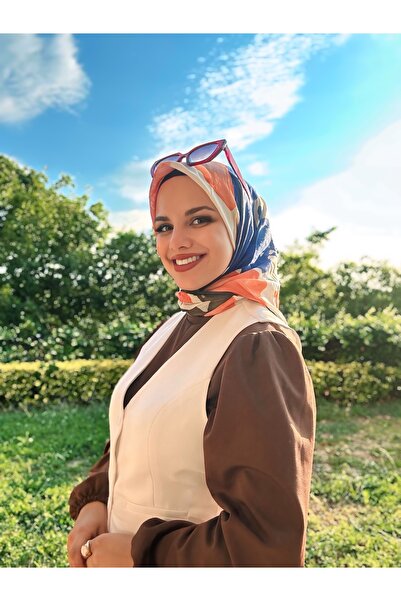 Modakaşmir Palette Pattern Bamboo Scarf - White - Saks Blue