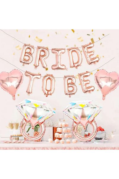 Çemrek Süs Parti Rosegold Bride to Be Foil Balloon Set 5 Pieces