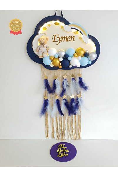 BL Baby Lüks Bubble Ledli Bulut Bebek Kapı Süsü Lacivert Kenar Krem Zemin