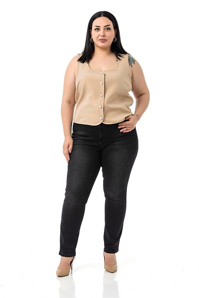 DISENTIS MODEST Plus Size Button Detailed Mink Blouse Vest