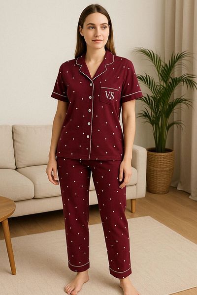FENZO Women's 2-Piece Star Printed Cotton Viscose Pajamas Set Comfortable Homewear