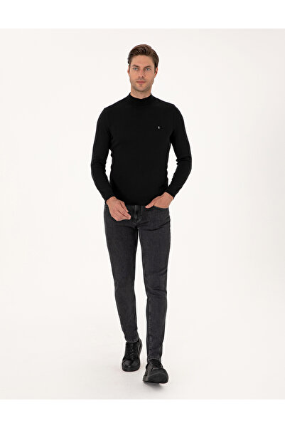 Pierre Cardin Siyah Slim Fit Yarım Balıkçı Yaka Basic Triko Kazak 50314176-VR046