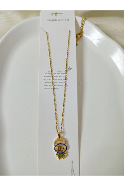 mos&more Stainless Steel Blue Labubu Necklace