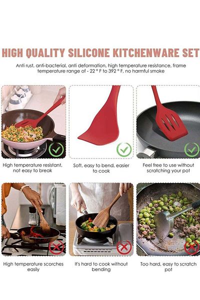 COOYA 12-Piece Kitchen Utensil Set Silicone Cooking Tools Nonstick Heat Resistant Cookware(Red)