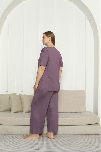 Asel Large Size Lycra Combed Cotton Fabric Side Slit 2-Piece Stylish Tunic Bottom-Top Set