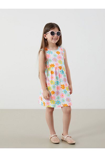 LC Waikiki New Season Crew Neck Printed Girl's Combed Cotton Dress - S5Dr21Z1