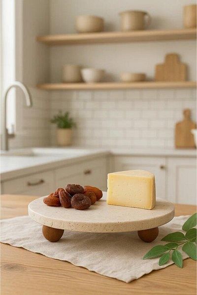 Akayev Travertine 19 cm Wooden Bead Footed Presentation Stand