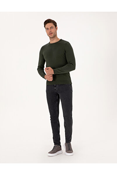 Pierre Cardin Dark Khaki Slim Fit Crew Neck Basic Sweater 50315509-Vr111