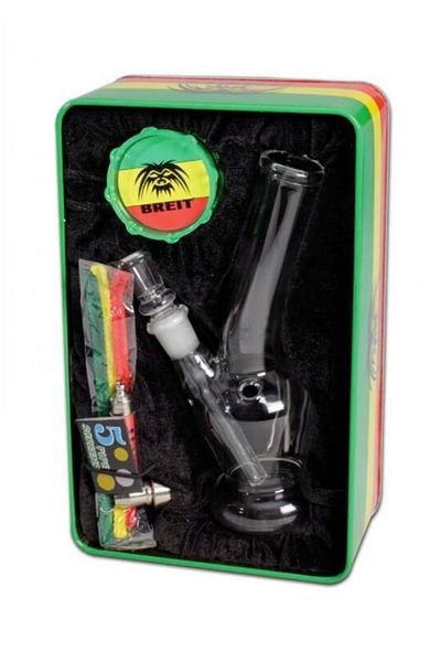 OEM Set Bong Breit Rasta + Pipa + Grinder + Site + Perii in Cutie metallica 18cm