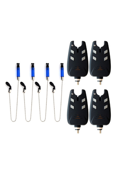 Adsinio Set de 4 alarme acustice și luminoase cu basculant pentru avertizarea mușcăturilor de pește, Alarme pentru lansete, Adsinio, Negru