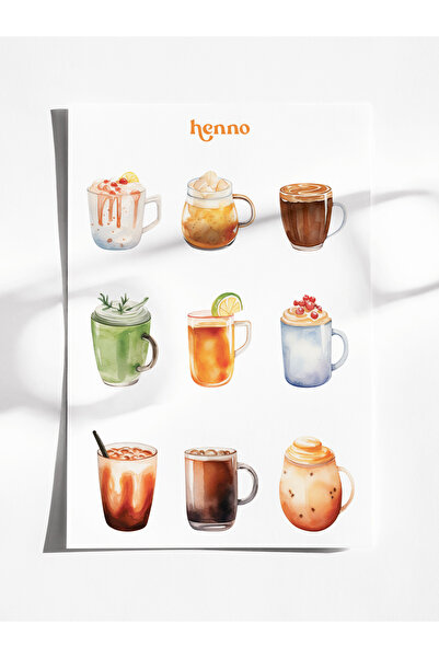 Henno Soğuk Kahve Temalı Sticker Seti (1 adet A6) | Ajanda, Planlayıcı, Bulle...