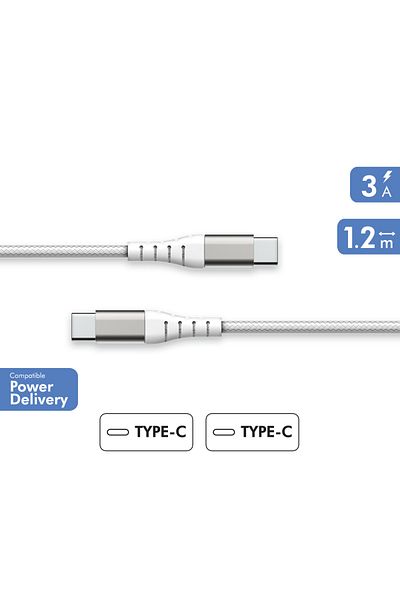 Force كابل Power Lite USB C-USB C معزز بطول 1.2 متر و3 أمبير، أبيض