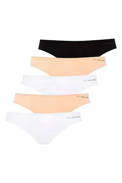 U.S. Polo Assn. Women's Set of 5 Elastic String Panties – 1 Black, 2 White and 2 Skin Color