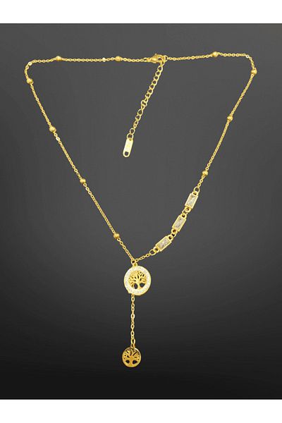 FM Gold Color Tree of Life Themed 316L Steel Y-Necklace - Stylish and Meaningful