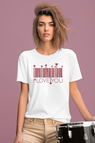 MAGORS Stil-X "I Love You" Printed Cycling Collar 100% Cotton Women's Tshirt, White Color