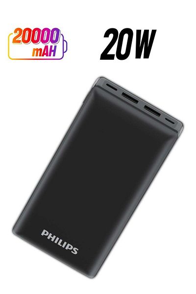 Shopi Philips 20000 mAh Battery Power Bank, 20W, USB-A And USB-C Ports For Smartphones, Tablets, Airpods A