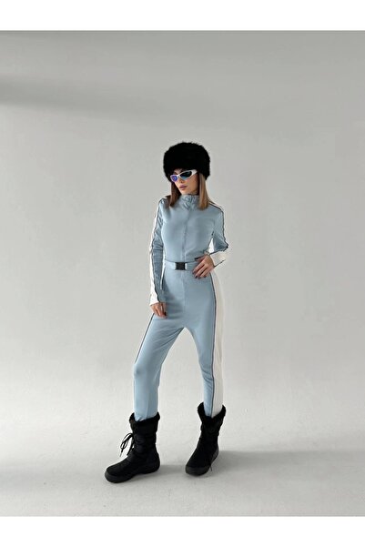 MODA Salopetă cu fermoar cu detaliu curea - Baby Blue