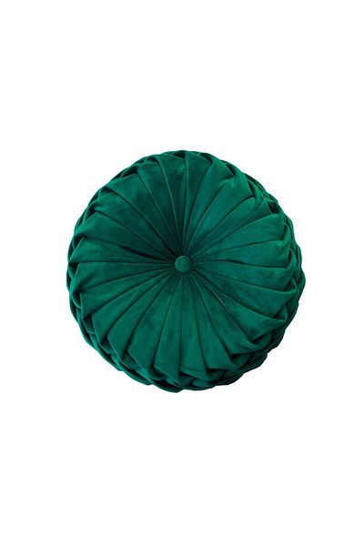 OEM Round Puffet Decorative Pillow in Emerald Green Velvet, Hand-Sewn, 38 cm diameter