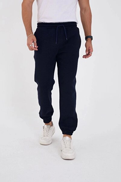 Giyimodam Unisex Winter Three Thread Elastic Sweatpants - Navy Blue