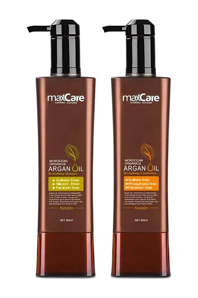 Maxcare Natural Wonder Shampoo and Conditioner with Argan Oil and Keratin - Sulfate, Silicone, and P