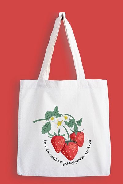 designedfy Floral Strawberry Printed Cloth Bag, Tote Bag
