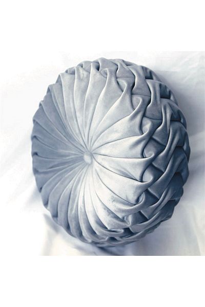 OEM Round Puffet Decorative Pillow in Light Grey Velvet, Hand-Sewn, 38 cm diameter