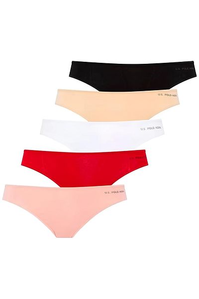 U.S. Polo Assn. Women's 5-Piece Elastic String Panties Set – Red Salmon Black White and Nude