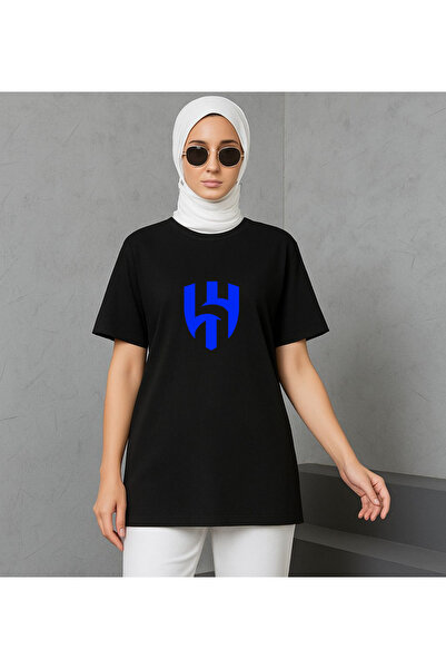 lewibafashion TRICOU OVERSIZE DE DAMĂ ALB-NEGRU CU DESIGN SPECIAL ALHILAL