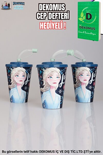 Disney "DEKOMUS CEP DEFTERİ HEDİYELİ" LİSANSLI ELSA FROZEN PİPETLİ BARDAK