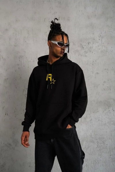 OZGN Hanorac imprimat cu glugă pentru bărbați - Negru