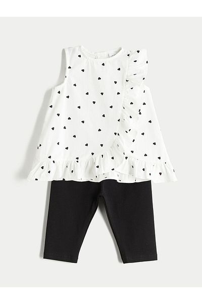 LC Waikiki Crew Neck Printed Baby Girl Blouse and Leggings 2-Piece