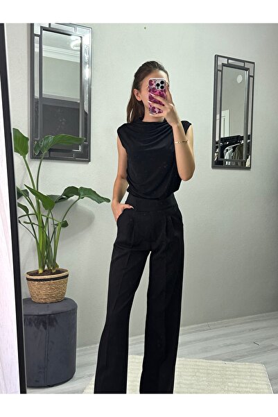 MODA Kadın Dik Yaka Drapeli Bluz