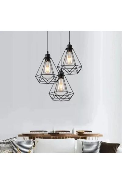 Alista Home Lustra Forma Diamant, STRUKTUR, 3 x E27, Negru, Metal