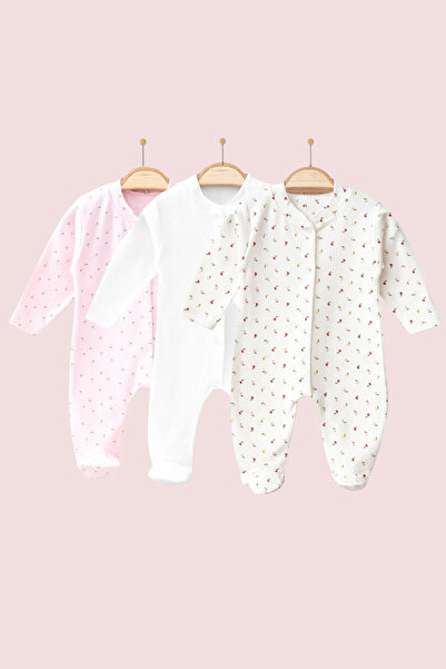 Nayinom Floral Patterned 3-Piece Jumpsuit Set - 100% Cotton - Newborn 3-6-9 Months - Seasonal