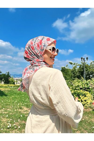 Modakaşmir Flora Pattern Bamboo Scarf - Pomegranate Flower - Gray
