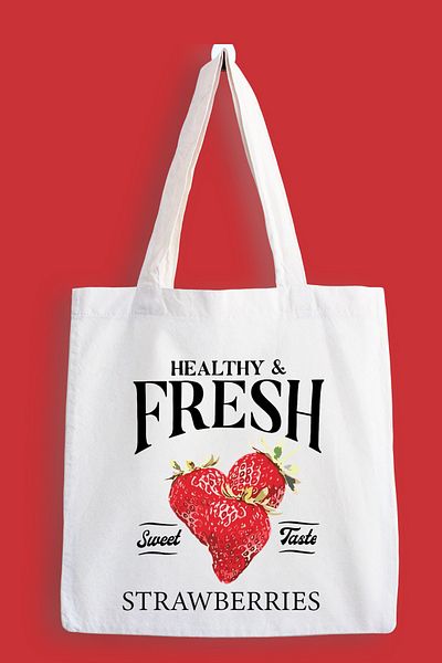 designedfy Fresh Strawberries Printed Cloth Bag, Tote Bag