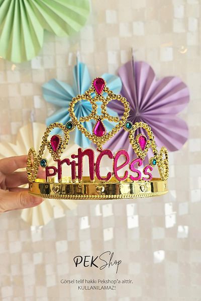 PEKSHOP Luxury Princess Crown with Stones Gold Princess Crown Size Adjustable
