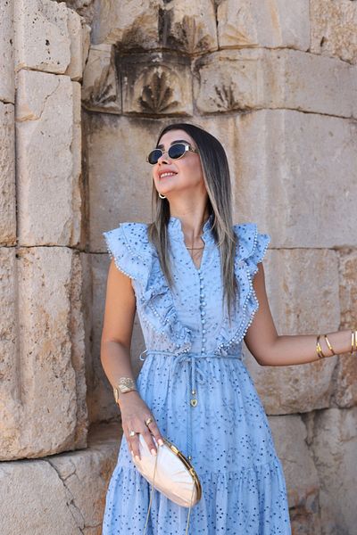 bytugcekaya Rochie Fisto cu mâneci zero cu volane în față albastră