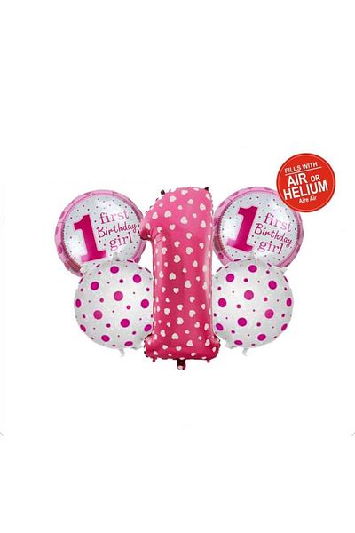 turkuaz parti 1 Year Old Pink Balloon Set of 5, 1 Year Old Girl's Birthday Set of 5, 1 Year Old Birthday Set
