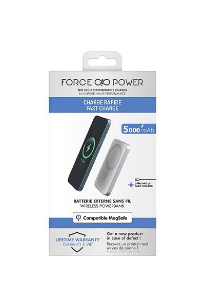 Force باور بانك ماج سيف 15 وات مع 5000 مللي أمبير في الساعة أبيض